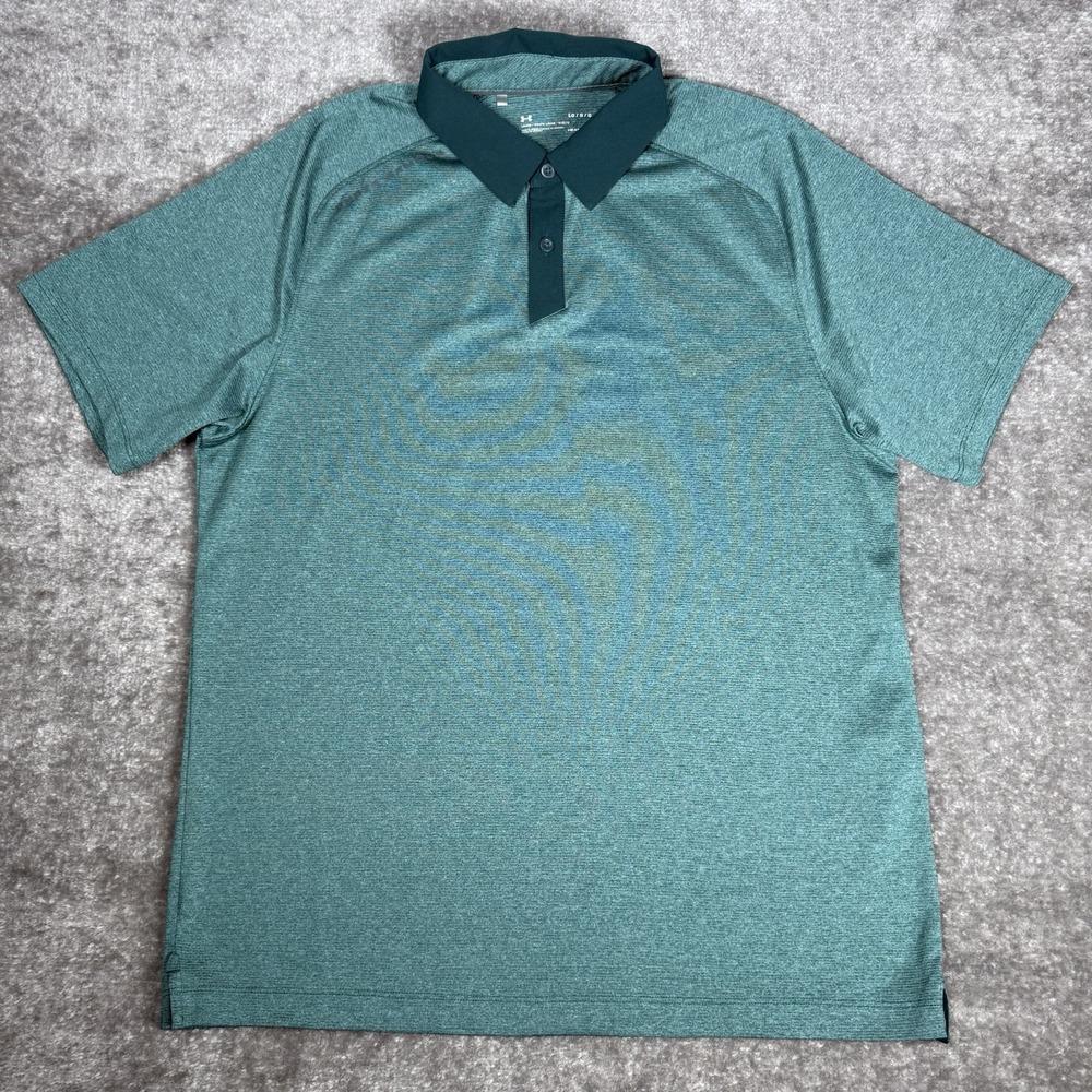 Under Armour Polo Shirt Men's Large Green Loose HeatGear‎ Lightweight Golf